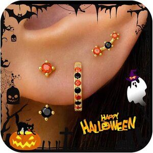 Gold Stud Earrings Set for Women, 3 Pairs Huggie Hoop Jacket Studs Earring Stack